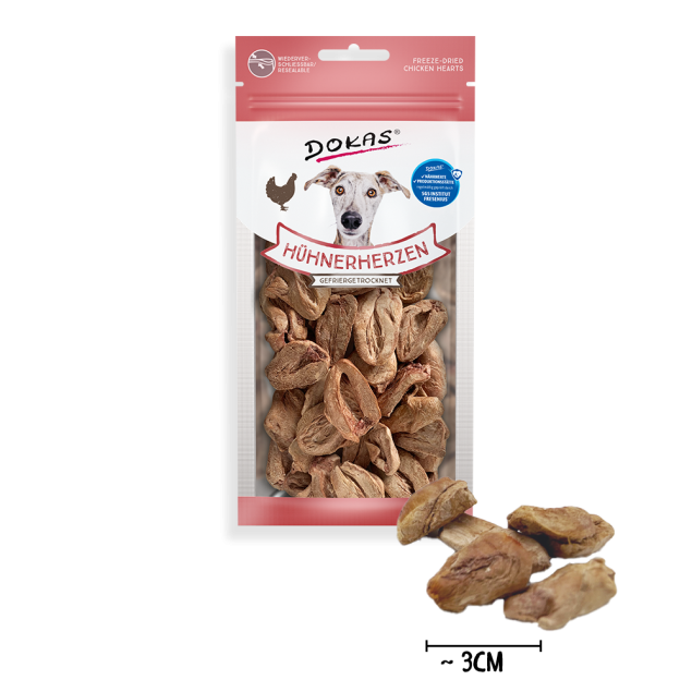 Dokas gefriergetrocknete Hühnerherzen 22g offen