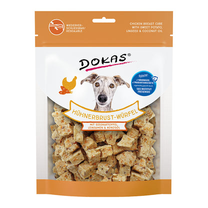 Dokas Hühnerbrust-Würfel Süsskartoffel Leinsamen 150g