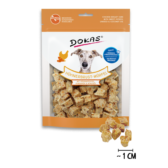 Dokas Hühnerbrust-Würfel Süsskartoffel Leinsamen 150g offen