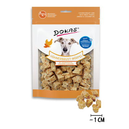Dokas Hühnerbrust-Würfel Süsskartoffel Leinsamen 150g offen