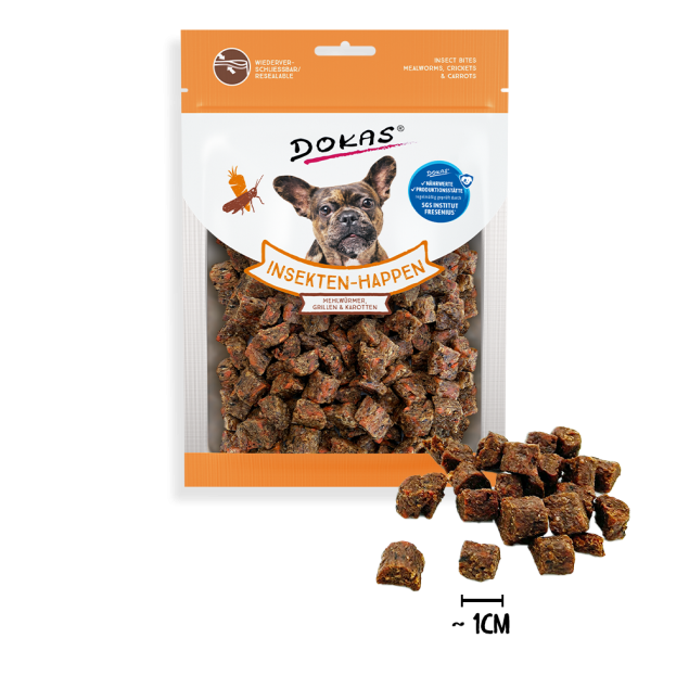 Dokas Insekten-Happen mit Mehlwürmern, Grillen &amp; Karotten offen