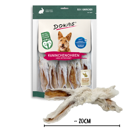 Dokas Kaninchenohren mit Fell getrocknet (lang) 180g offen