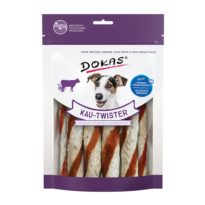 Dokas Kau-Twister Rinderhaut/Entenherz &amp; Entenbrust 200g