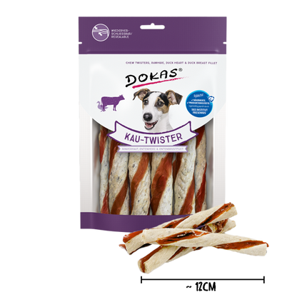 Dokas Kau-Twister Rinderhaut/Entenherz &amp; Entenbrust 200g offen