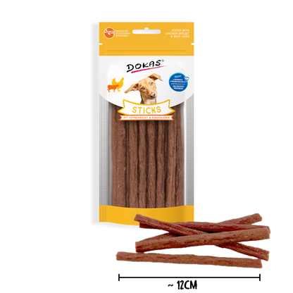 Dokas Sticks mit Hühnerbrust &amp; Rinderleber 60g offen