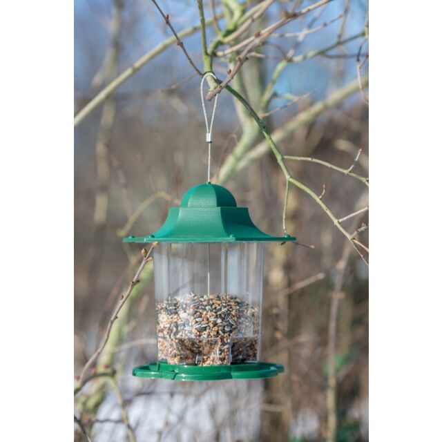 Futterampel zum Aufhängen, grün klein befüllt Baum