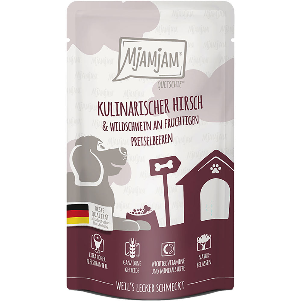 MjAMjAM Quetschie - kulinarischer Hirsch &amp; Wildschwein an fruchtigen Preiselbeeren 125g