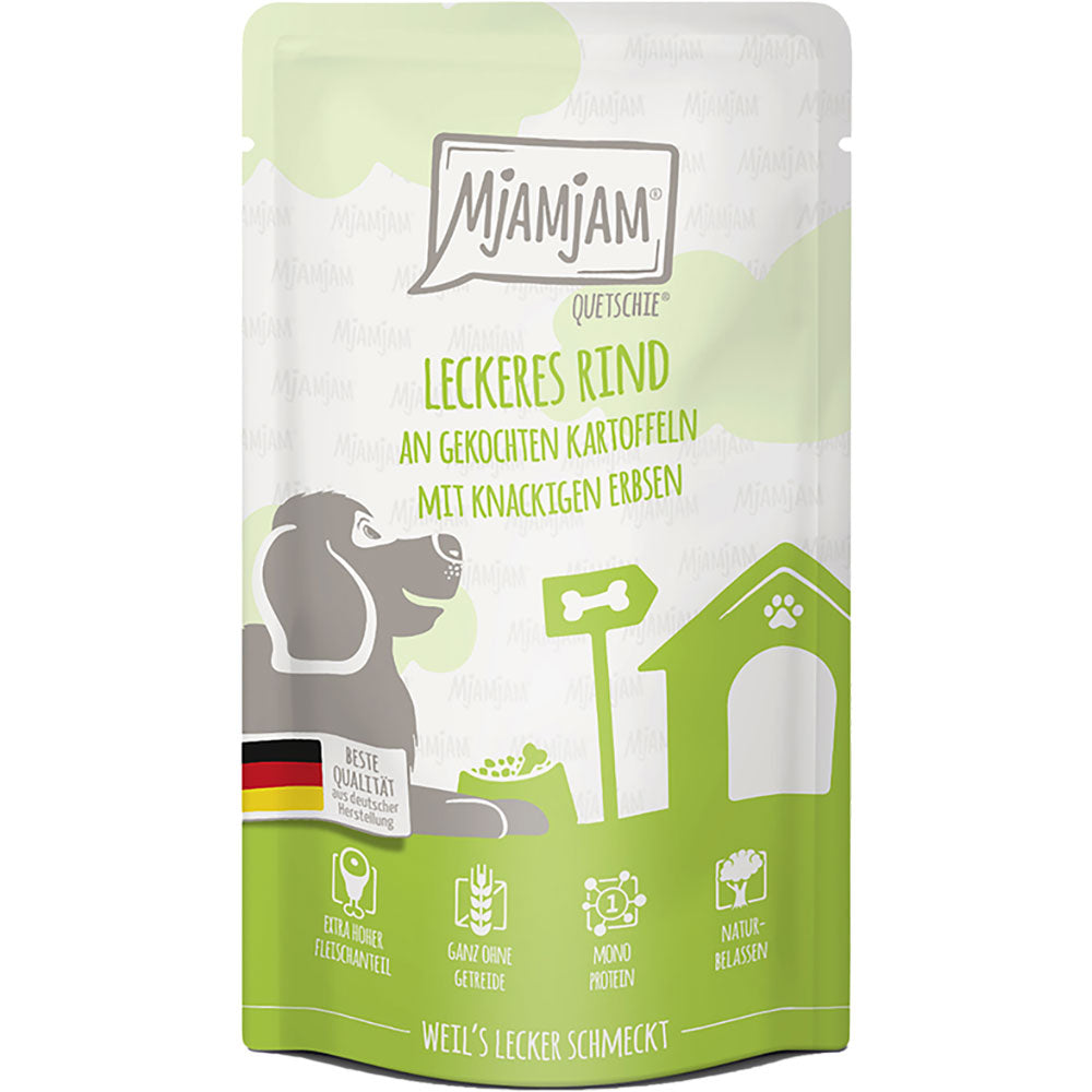 MjAMjAM Quetschie - leckeres Rind an gekochten Kartoffeln mit knackigen Erbsen 125g