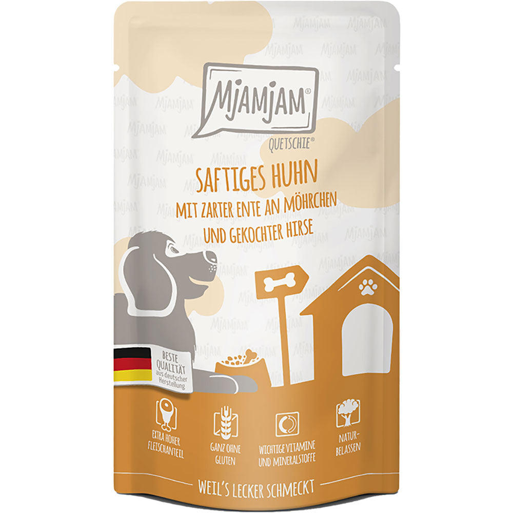 MjAMjAM Quetschie - saftiges Huhn mit zarter Ente an Möhrchen und gekochter Hirse 125g