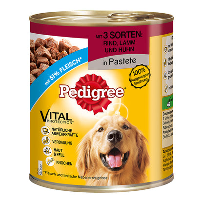 Pedigree Classic Rind, Lamm &amp; Huhn in Pastete 800g